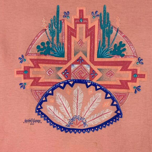 Vintage 90s Aztec Southwestern Single Stitch Oneita T Shirt Men's XL Fit Medium - Picture 2 of 10